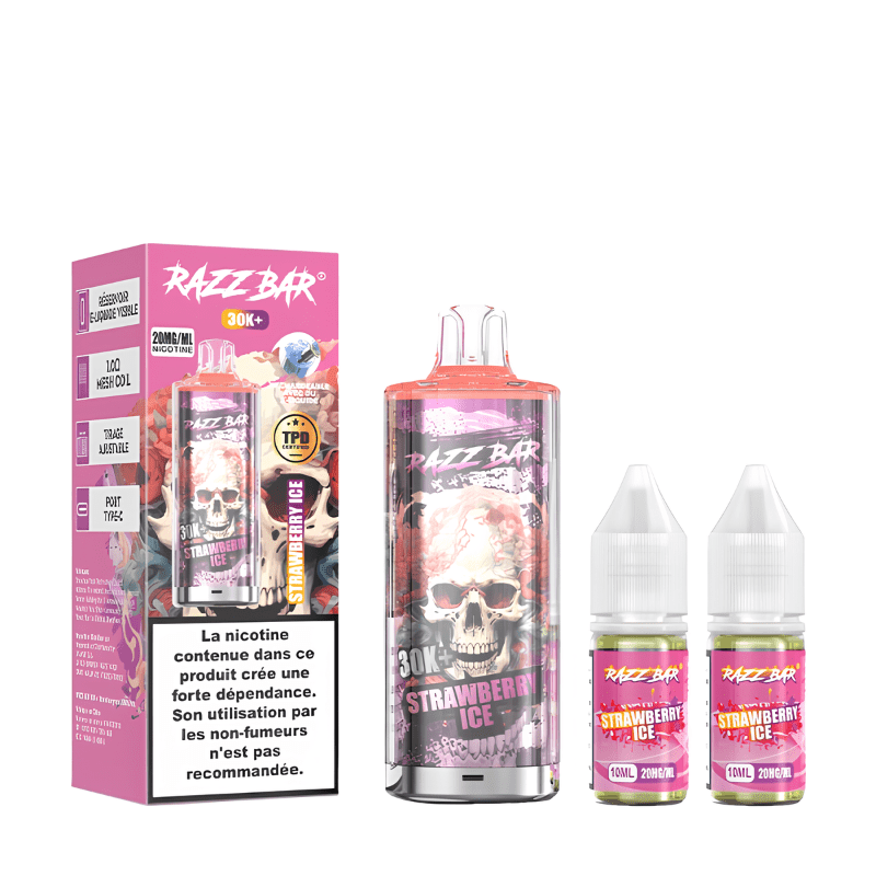 PACK 30K 650MAH 20+2ML / 2% - RAZZBAR - STRAWBERRY ICE - BYCLOPE