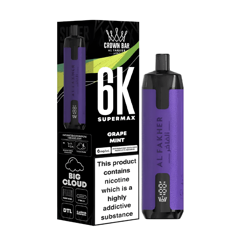 Puff Supermax 6K 6mg - Crown Bar by Al Fakher - Grape Mint - BYCLOPE