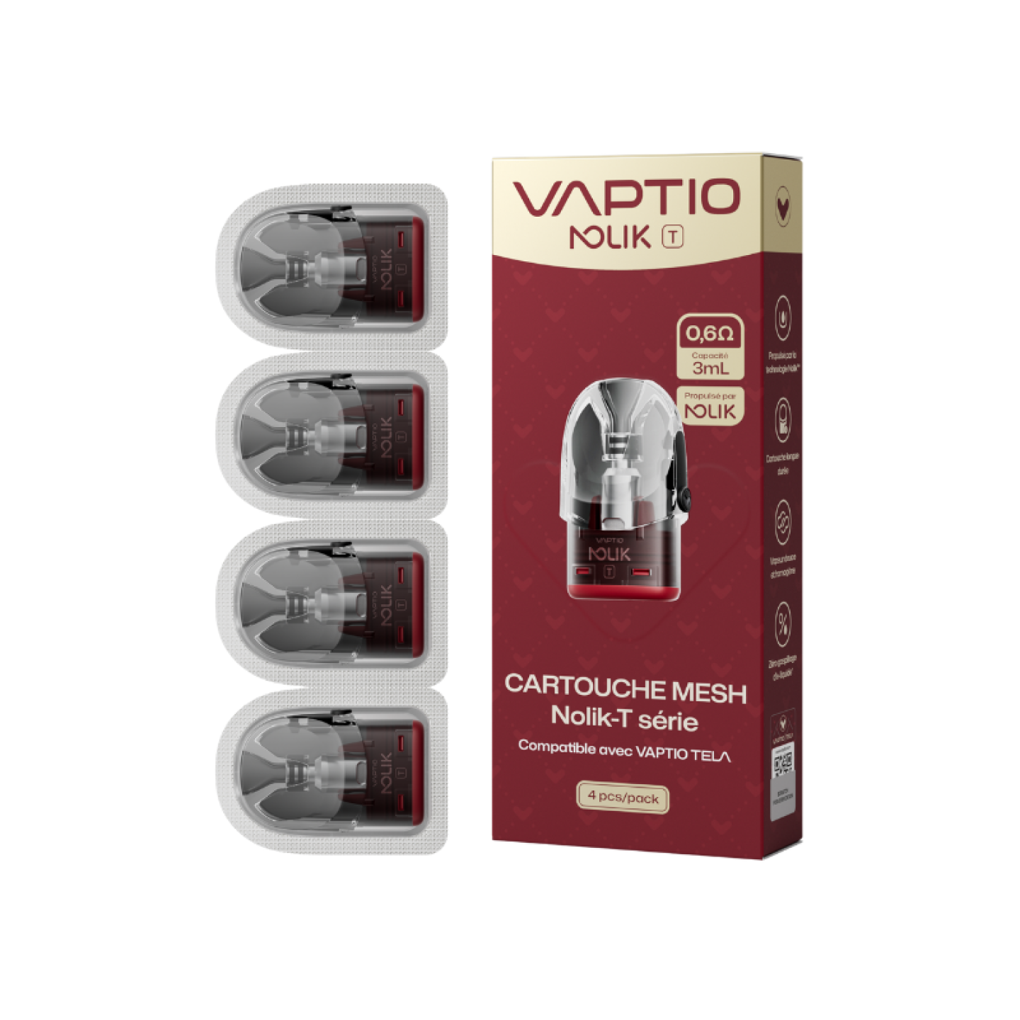 Cartouches Nolik-T x4 Vaptio 0.6 ohm
