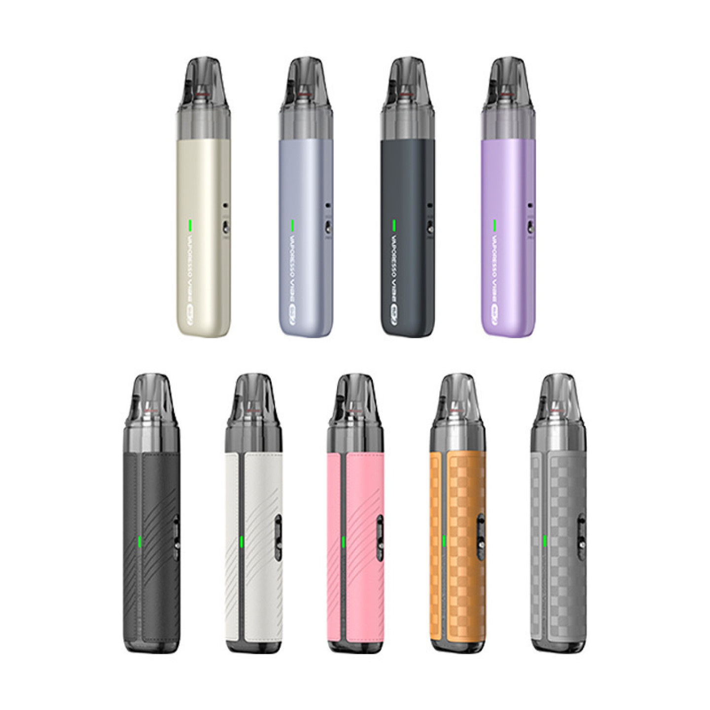 Gamme de coloris du kit pod Vibe SE 2 Vaporesso, finitions cuir et brillante