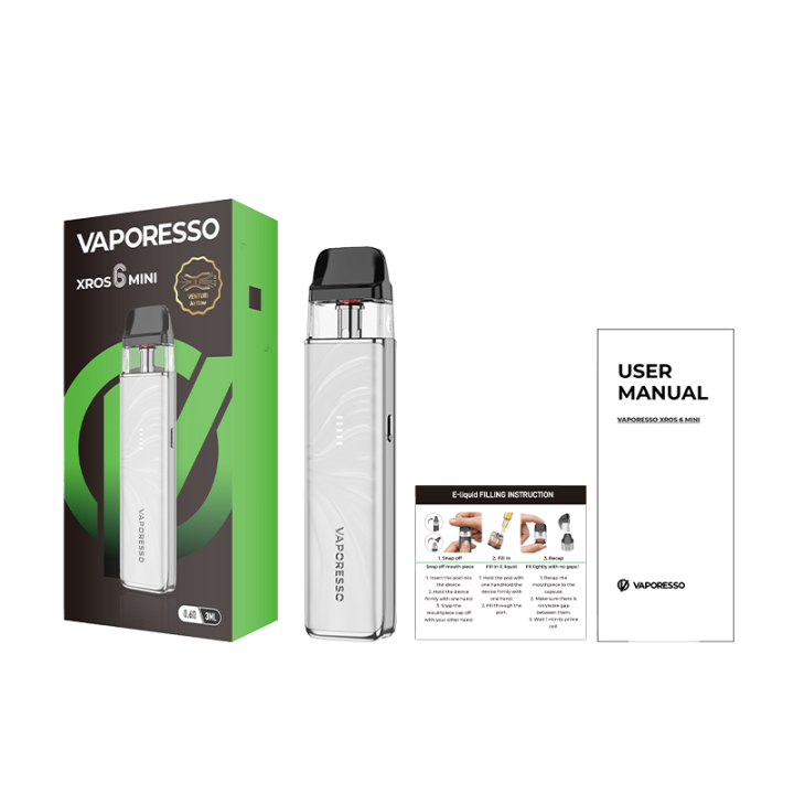 Contenu de la boîte du kit XROS 6 Mini : batterie et cartouche