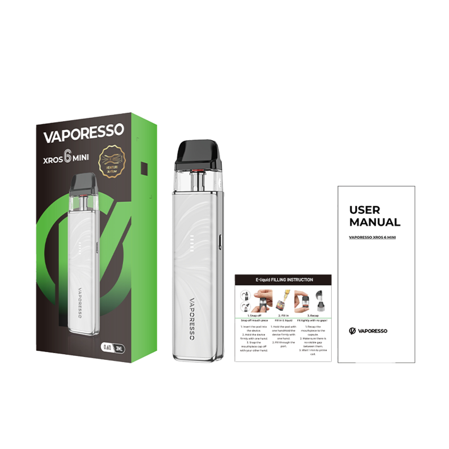 Contenu de la boîte du kit XROS 6 Mini : batterie et cartouche