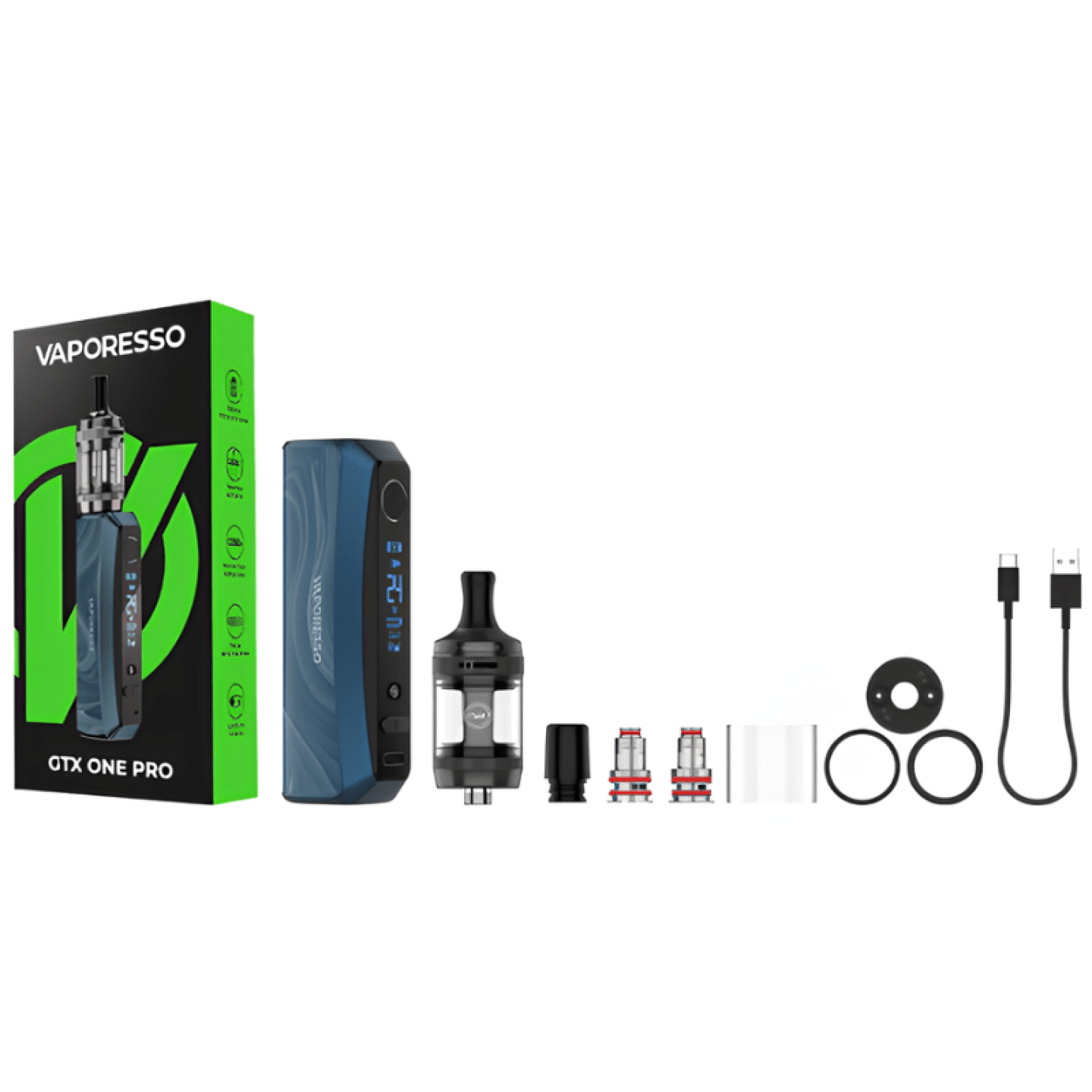 Contenu de la boîte du kit GTX One Pro : box, clearomiseur XTank T et accessoires