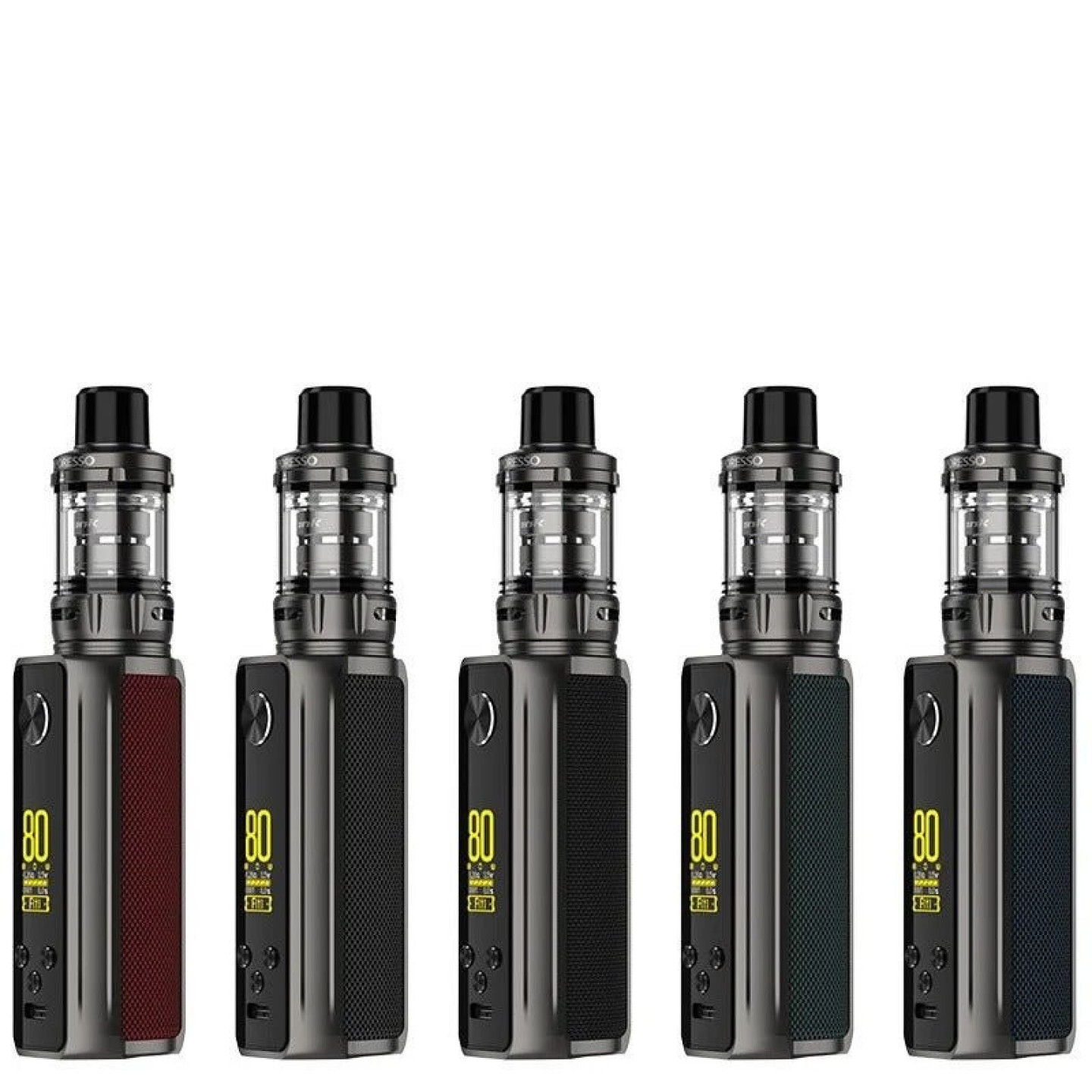 Kit Target 80 Vaporesso avec clearomiseur iTank, gamme de coloris dont Slate Grey et Sunset Red