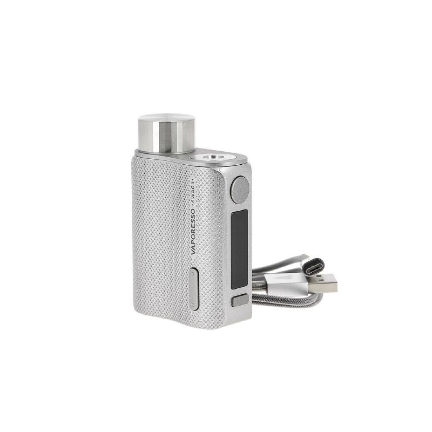 Box Swag II Vaporesso coloris Silver avec son câble de recharge