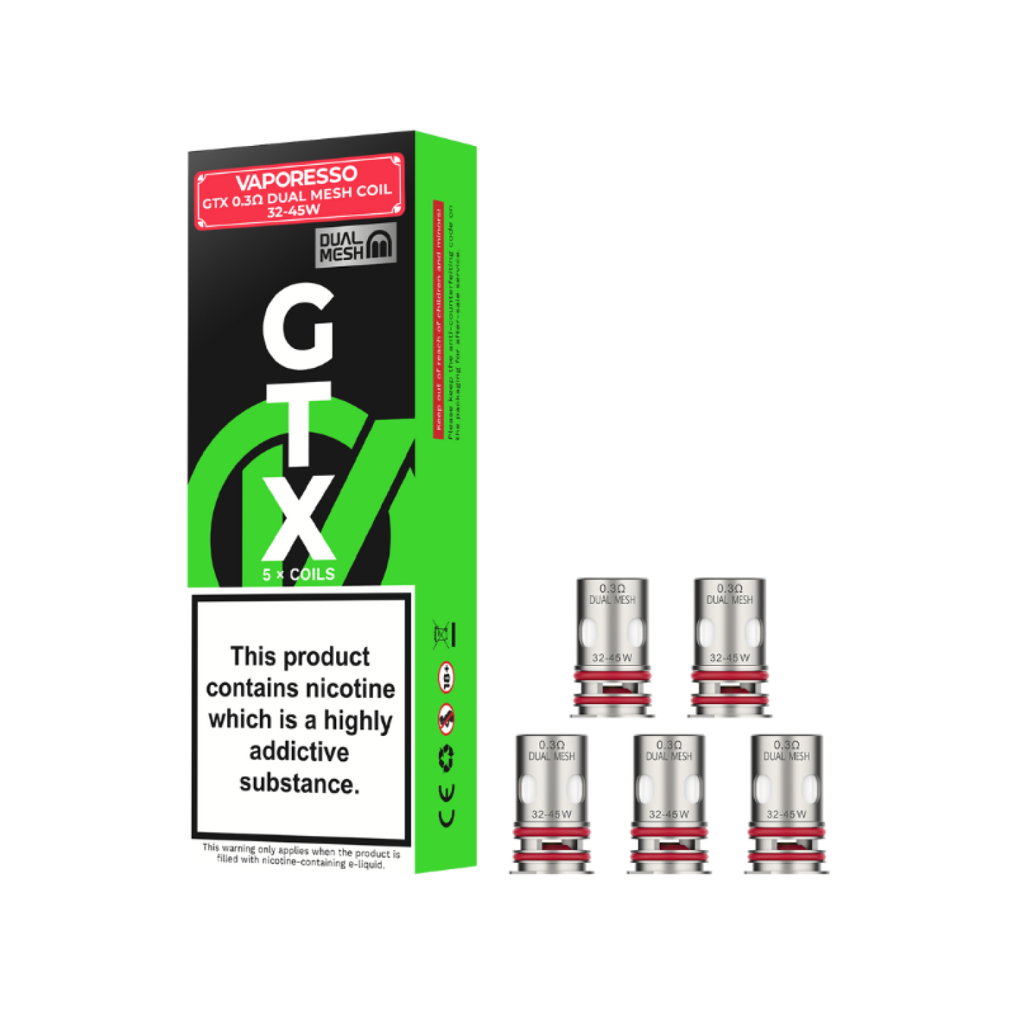 Boîte de 5 résistances GTX-4 Dual Mesh Vaporesso 0.3 ohm