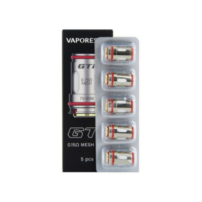Boîte et plaquette de 5 résistances GTi Vaporesso 0.15 ohm