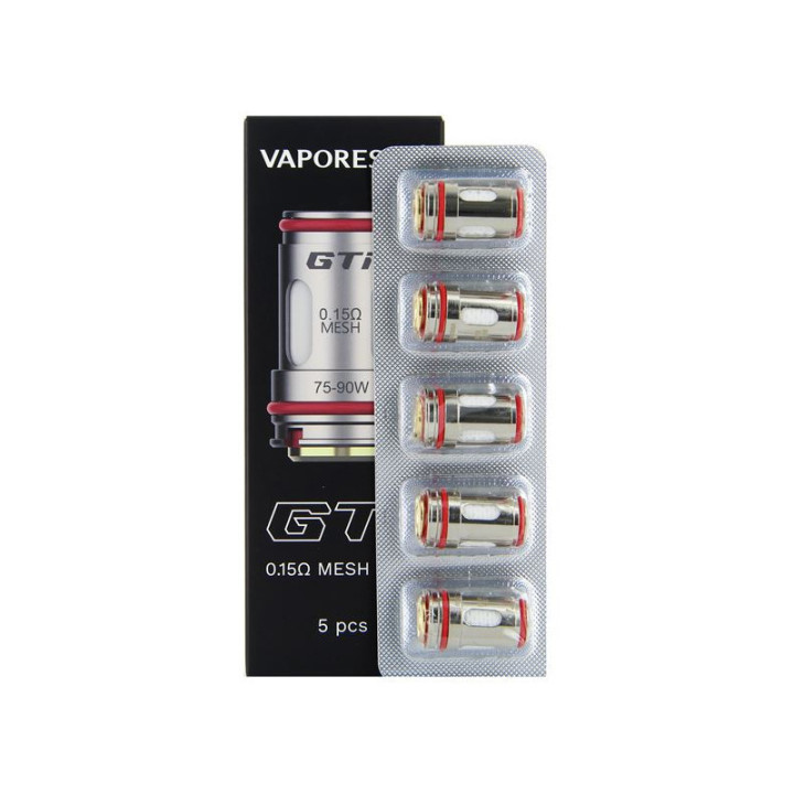 Boîte et plaquette de 5 résistances GTi Vaporesso 0.15 ohm