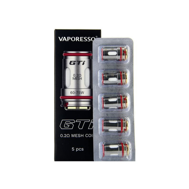 Boîte et plaquette de 5 résistances GTi Vaporesso 0.2 ohm