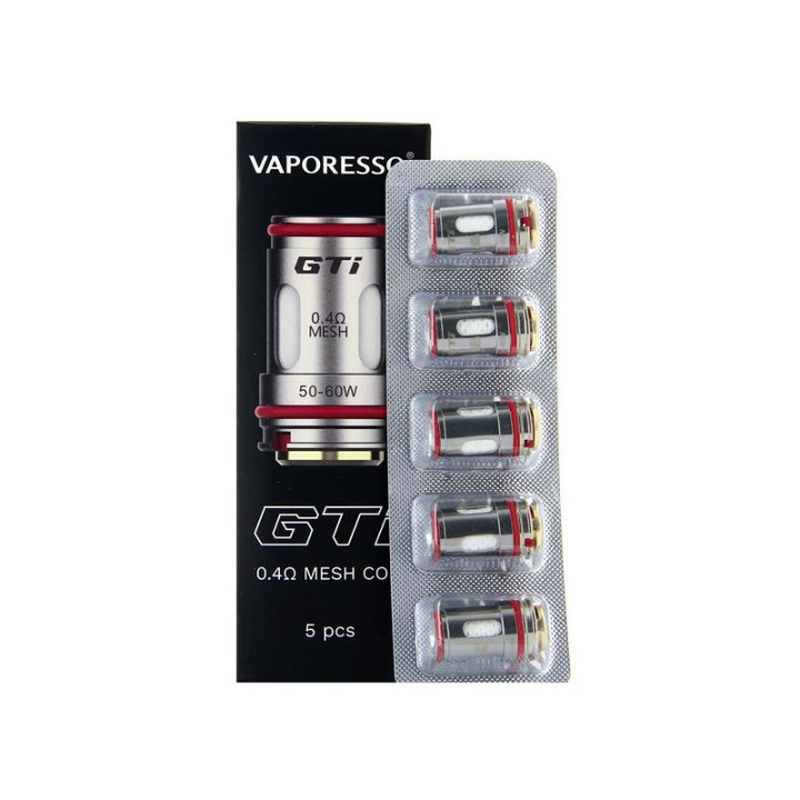 Boîte et plaquette de 5 résistances GTi Vaporesso 0.4 ohm