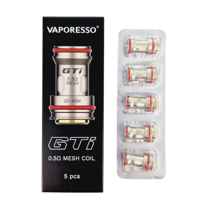 Boîte et plaquette de 5 résistances GTi Vaporesso 0.5 ohm