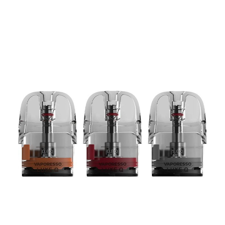 Cartouches Luxe Q Vaporesso 0.6 ohm, 0.8 ohm et 1 ohm côte à côte