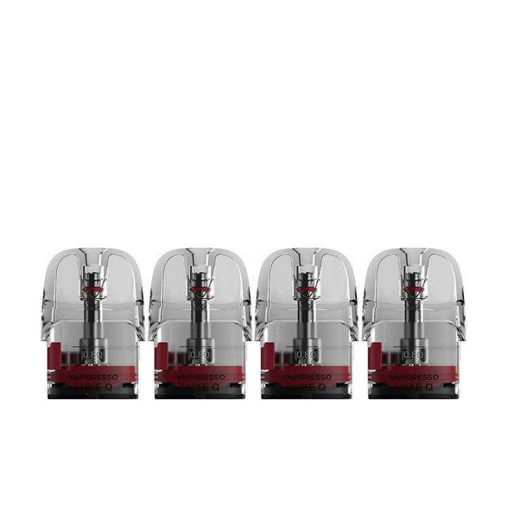 Quatre cartouches Luxe Q Vaporesso 0.8 ohm à base rouge