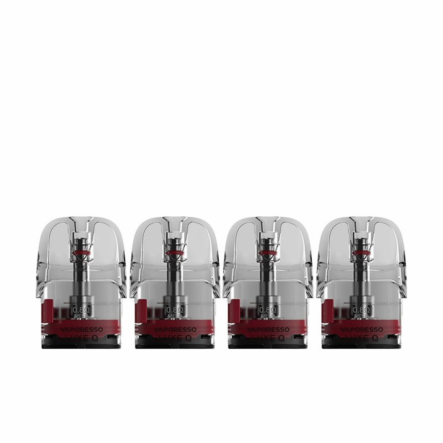 Quatre cartouches Luxe Q Vaporesso 0.8 ohm à base rouge