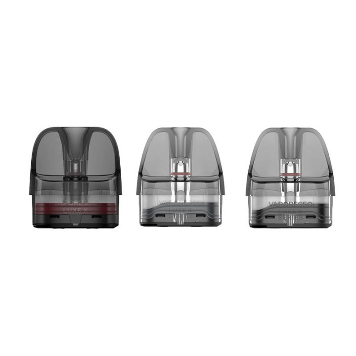 Trois cartouches Luxe X Vaporesso côte à côte, vue de face