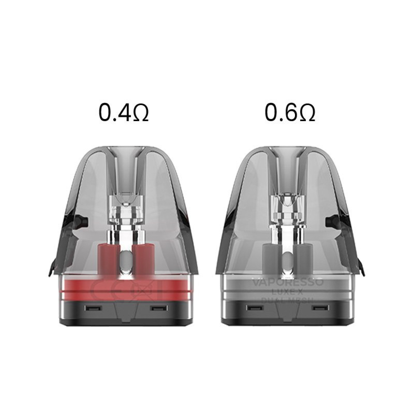 Cartouches Luxe X Dual Mesh Vaporesso 0.4 ohm et 0.6 ohm côte à côte