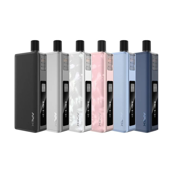 Six coloris du kit pod Apex Vaporesso alignés côte à côte