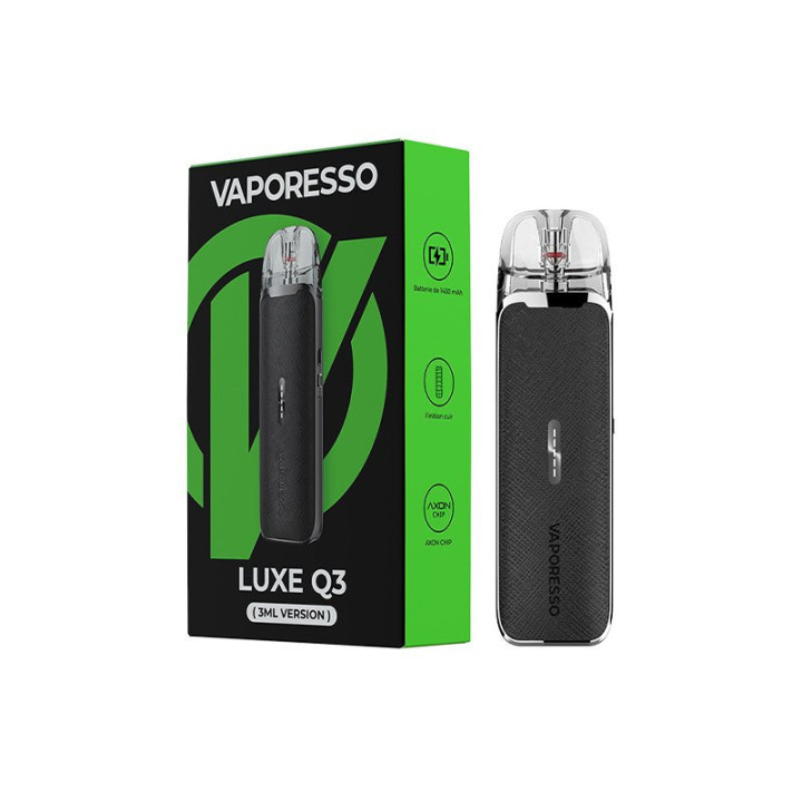 Kit pod Luxe Q3 Vaporesso posé à côté de sa boîte