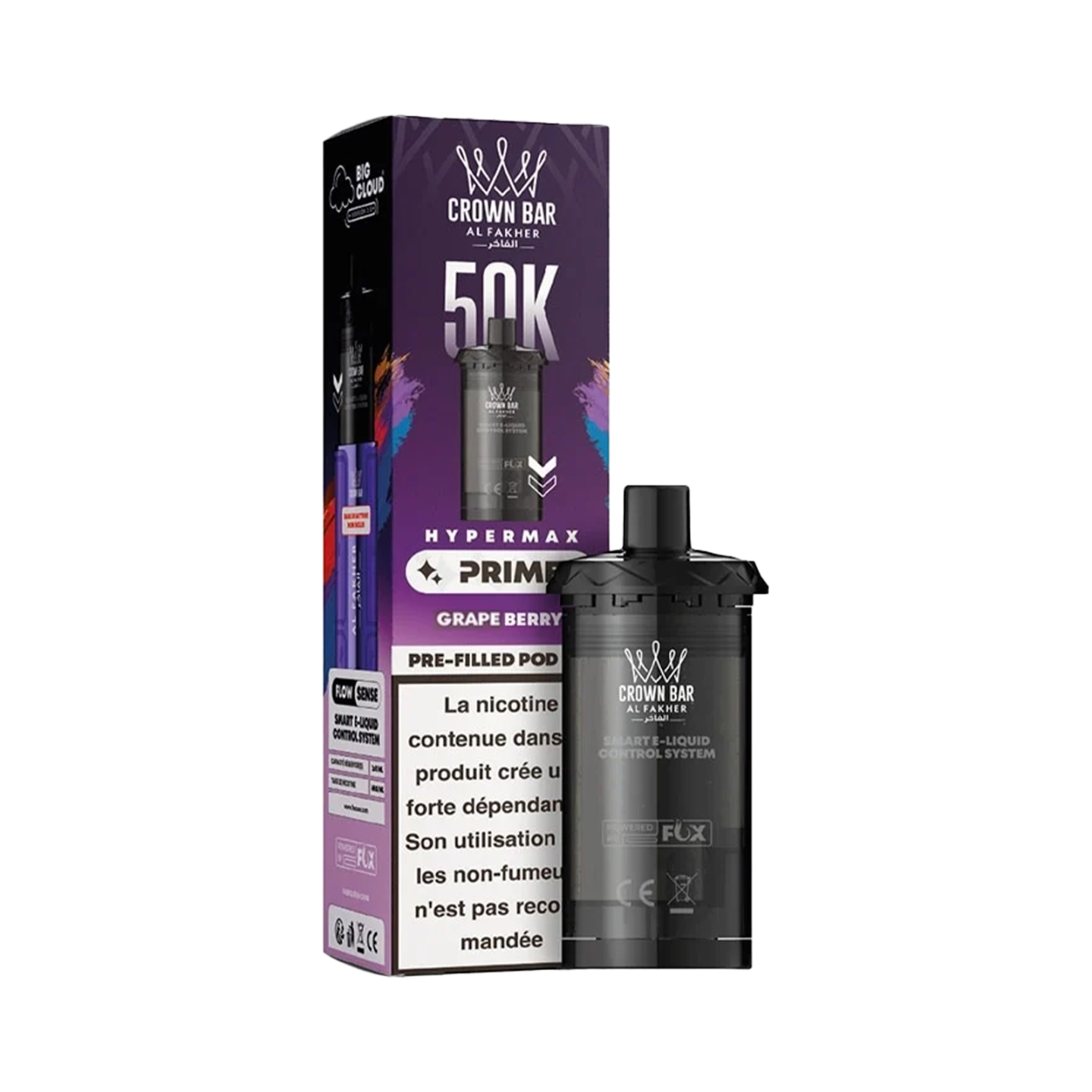 Cartouches Pré-remplies Hyper Max Advanced 50K 6mg - Crown Bar by Al Fakher - 2 pcs 10+ - Al Fakher - Grape Berry