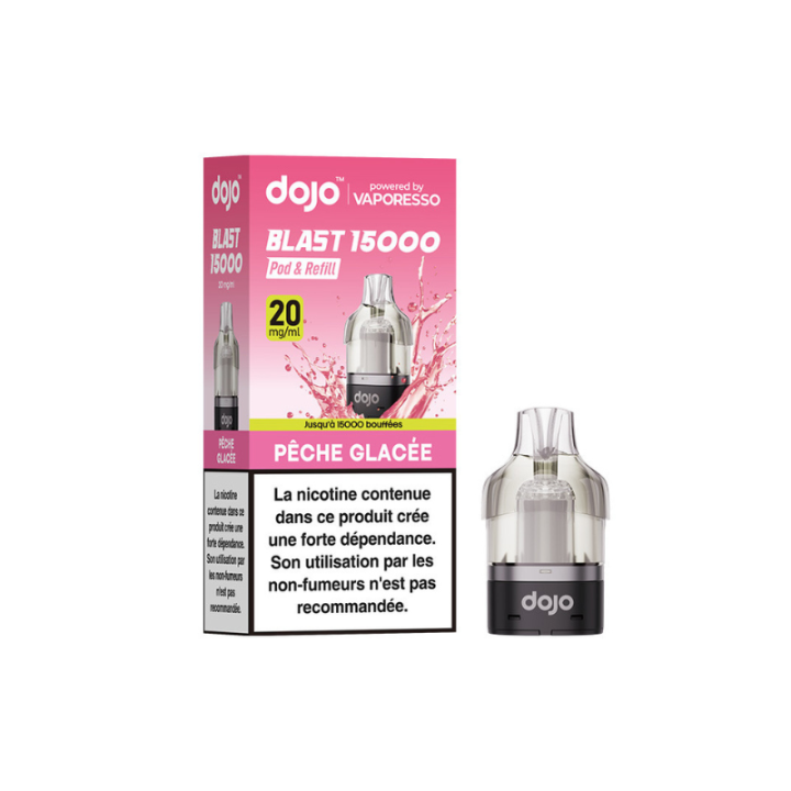 Cartouche Dojo Blast 10 ml Vaporesso saveur Pêche Glacée et sa boîte