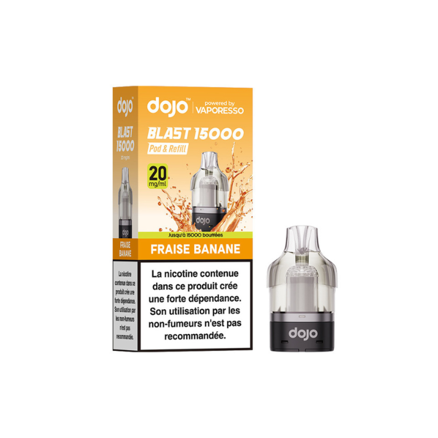Cartouche Dojo Blast 10 ml Vaporesso saveur Fraise Banane et sa boîte