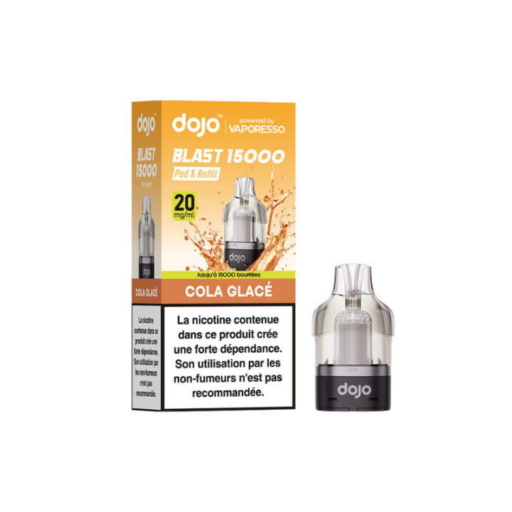 Cartouche Dojo Blast 10 ml Vaporesso saveur Cola Glacé et sa boîte