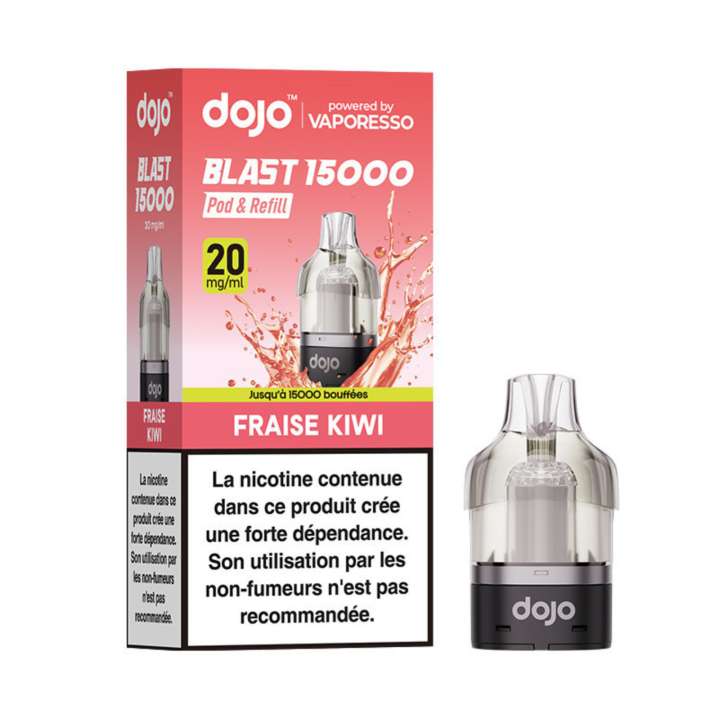 Cartouche Dojo Blast 10 ml Vaporesso saveur Fraise Kiwi et sa boîte