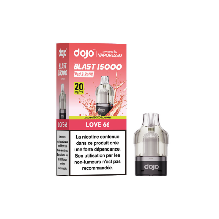 Cartouche Dojo Blast 10 ml Vaporesso saveur Love 66 et sa boîte