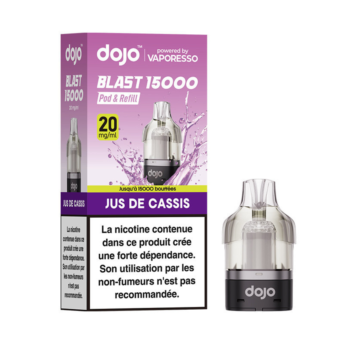 Cartouche Dojo Blast 10 ml Vaporesso saveur Jus de Cassis et sa boîte
