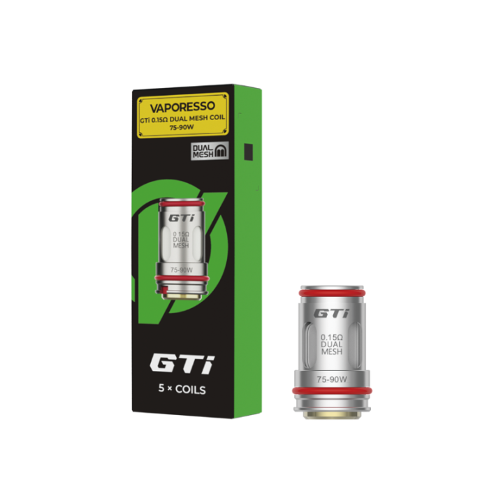 Boîte de 5 résistances GTi Dual Mesh Vaporesso 0.15 ohm et une résistance