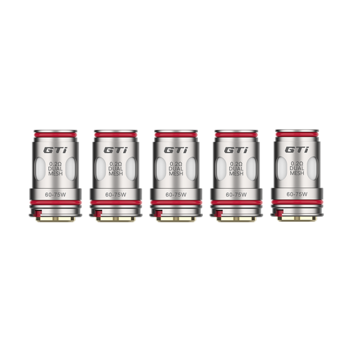 Cinq résistances GTi Dual Mesh Vaporesso 0.2 ohm alignées