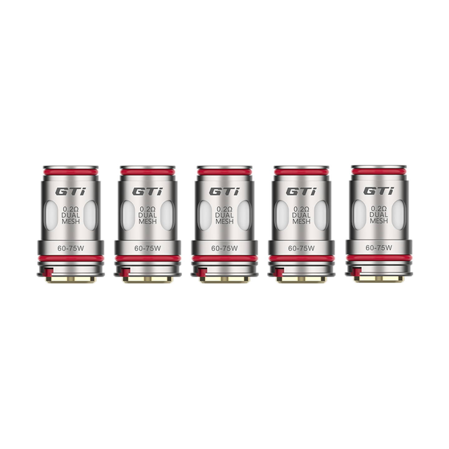 Cinq résistances GTi Dual Mesh Vaporesso 0.2 ohm alignées
