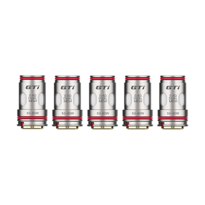 Cinq résistances GTi Dual Mesh Vaporesso 0.4 ohm alignées