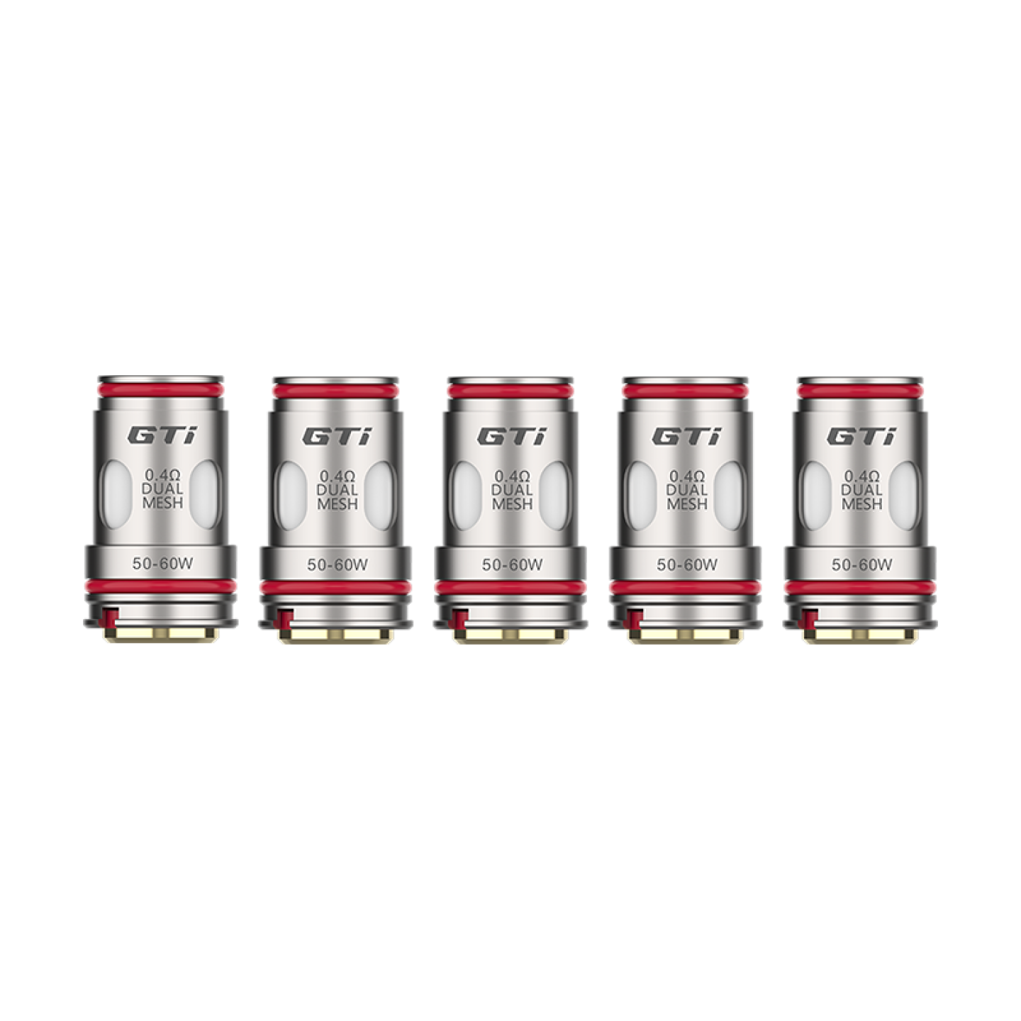 Cinq résistances GTi Dual Mesh Vaporesso 0.4 ohm alignées