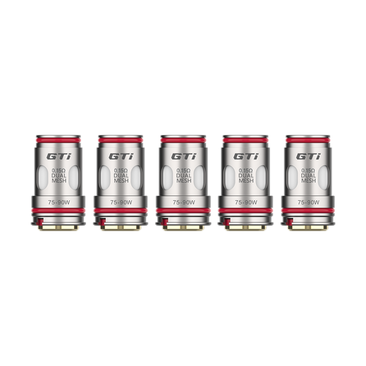 Cinq résistances GTi Dual Mesh Vaporesso 0.15 ohm alignées