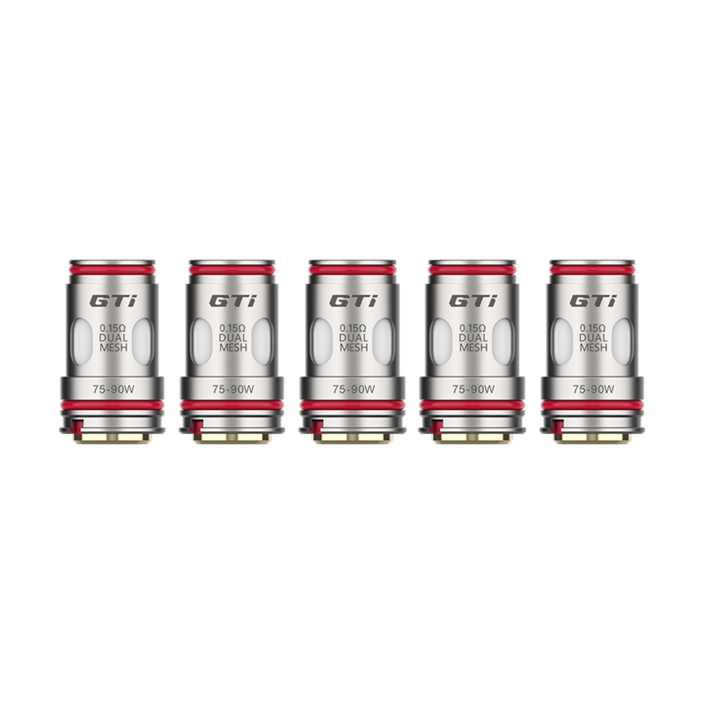 Cinq résistances GTi Dual Mesh Vaporesso 0.15 ohm alignées