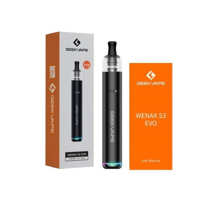 Boîte du Wenax S3 Evo Geekvape avec l'appareil et son manuel
