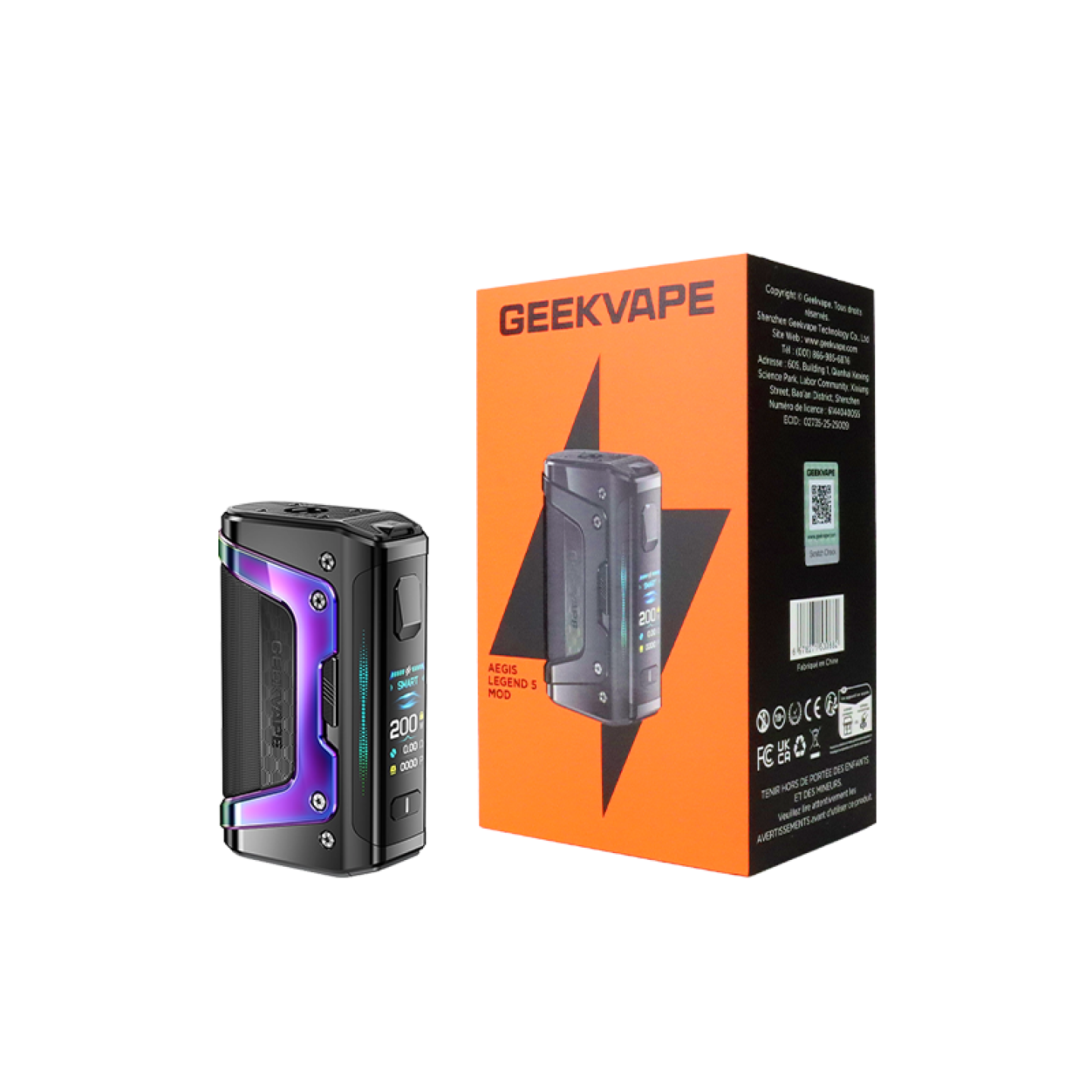 Box Aegis Legend 5 Geekvape posée à côté de son emballage