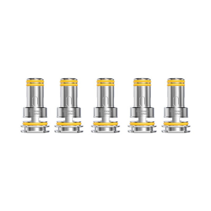 Cinq résistances B MTL Geekvape alignées, vue de face