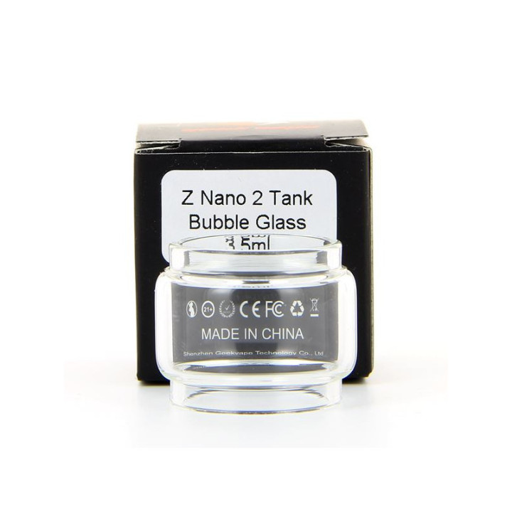Pyrex Z Nano 2 Geekvape, verre bulle 3,5 ml devant son étiquette Bubble Glass