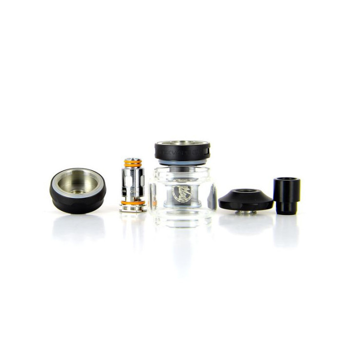 Pièces du clearomiseur Z Nano 2 Geekvape démonté : base, résistance, verre, capuchon et drip tip