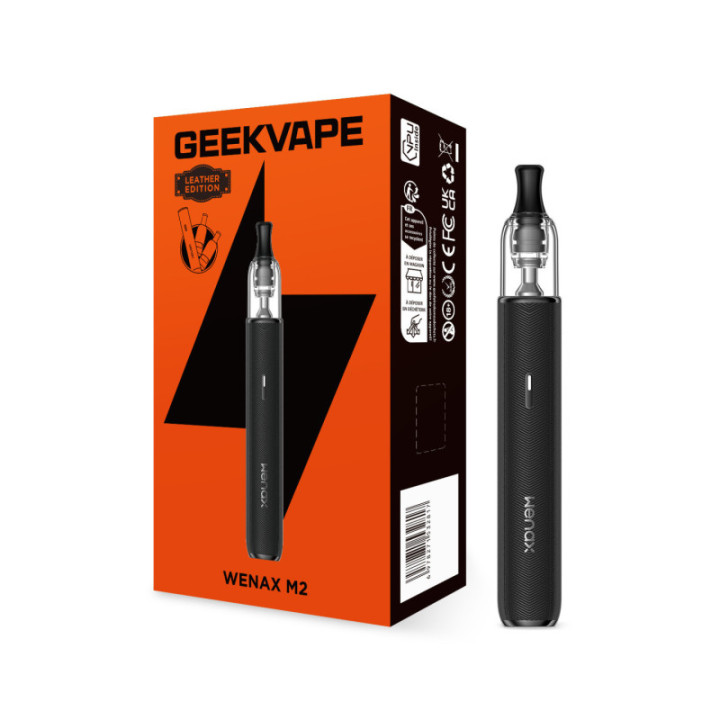 Wenax M2 Leather Geekvape coloris Volcanic Black devant sa boîte