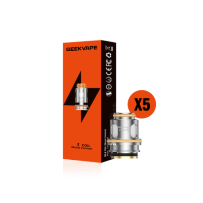 Boîte de cinq résistances Z Geekvape version Boost et une tête posée devant