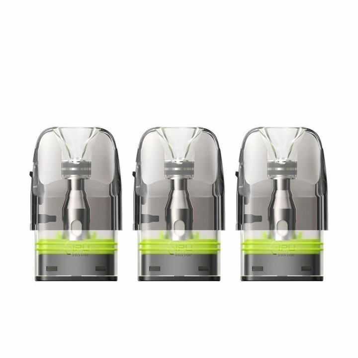 Trois cartouches Q 3 ml Geekvape 0.8 ohm à base verte, vue de face