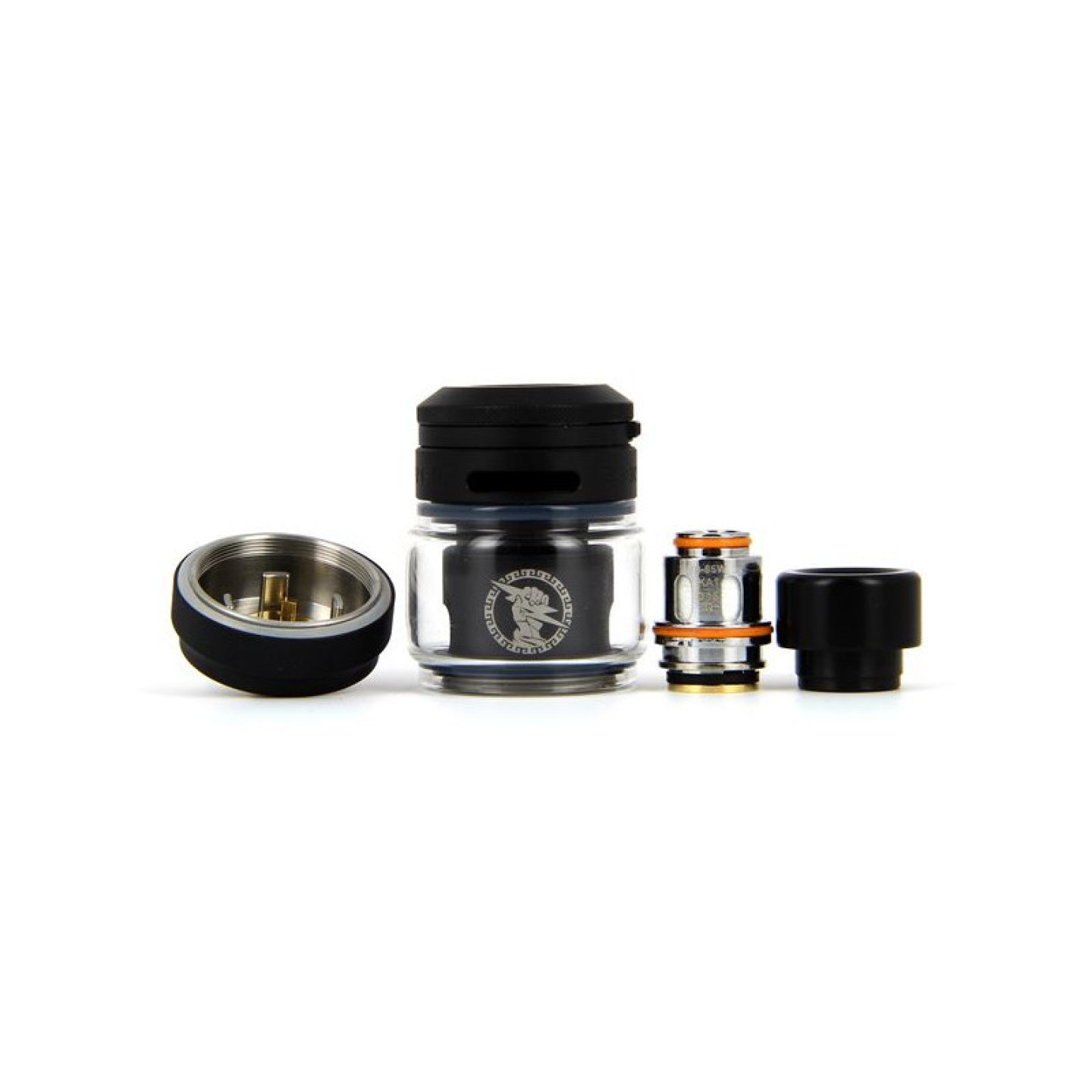 Clearomiseur Z Subohm SE Geekvape démonté : capuchon, réservoir, résistance et drip tip