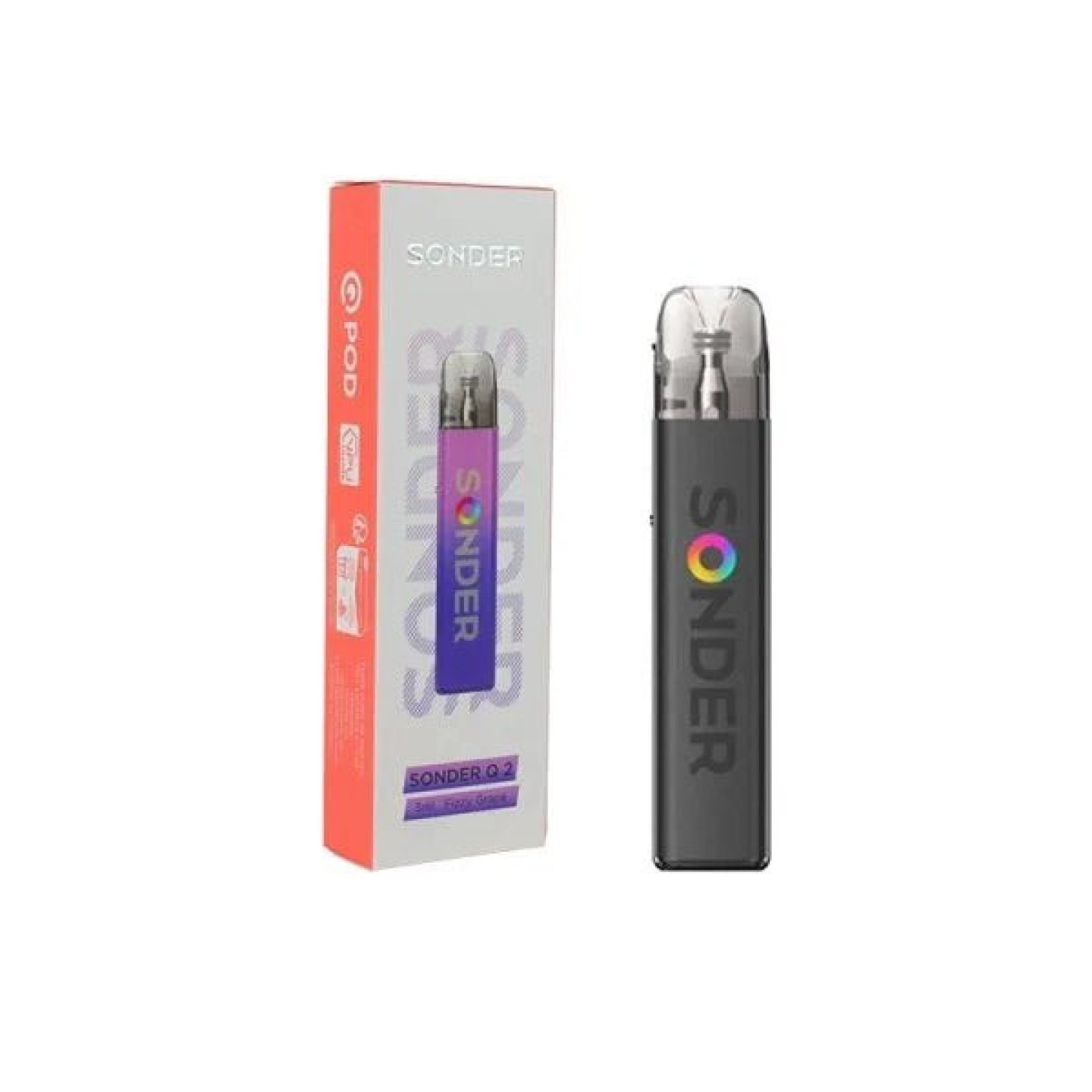 Boîte du kit Sonder Q2 Geekvape posée à côté du pod noir