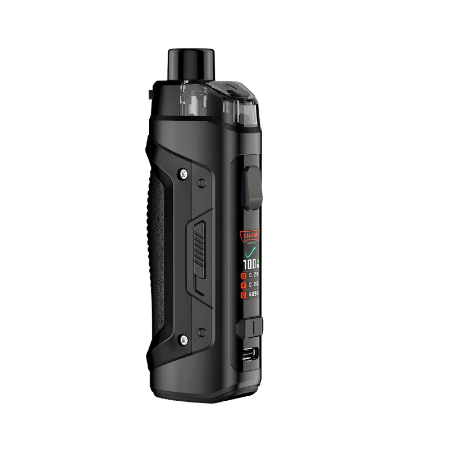 Kit Pod Aegis Boost Pro 2 Geekvape coloris Black, vue de trois quarts côté écran