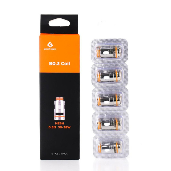 Boîte de 5 résistances B Series Geekvape Mesh 0.3 ohm 30-38 W et son blister