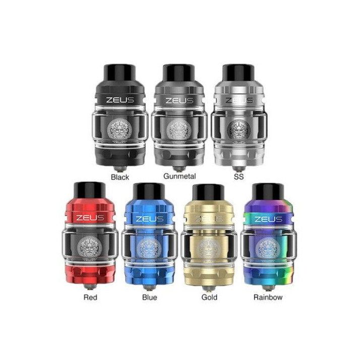 Les sept coloris du clearomiseur Zeus Sub-Ohm Geekvape de première génération alignés