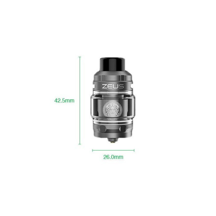 Clearomiseur Zeus Sub-Ohm Geekvape coloris Gunmetal et ses dimensions, 26 x 42,5 mm